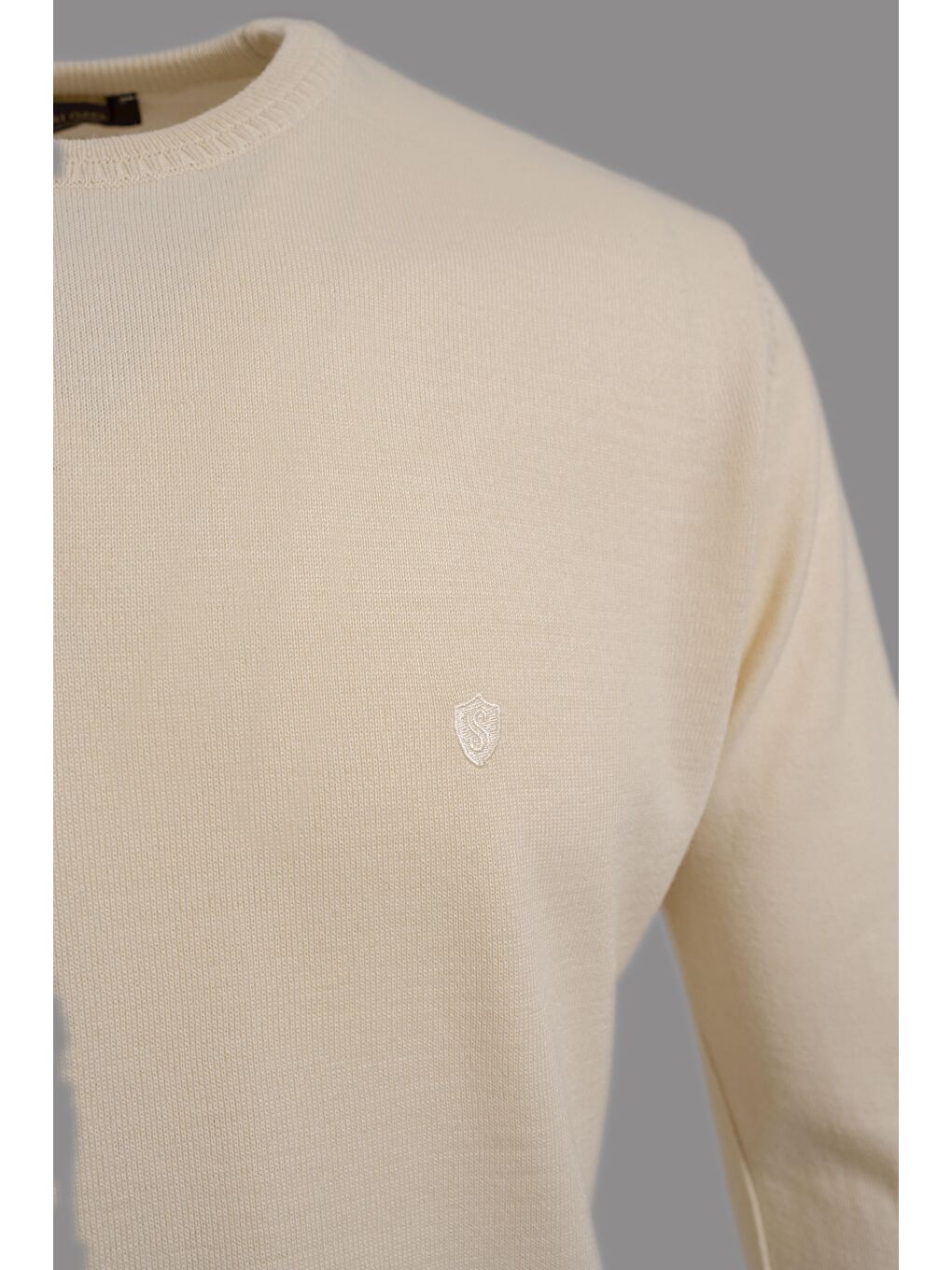 Erkek Ekru Regular Fit Bisiklet Yaka Yün Karışımlı Kazak-2