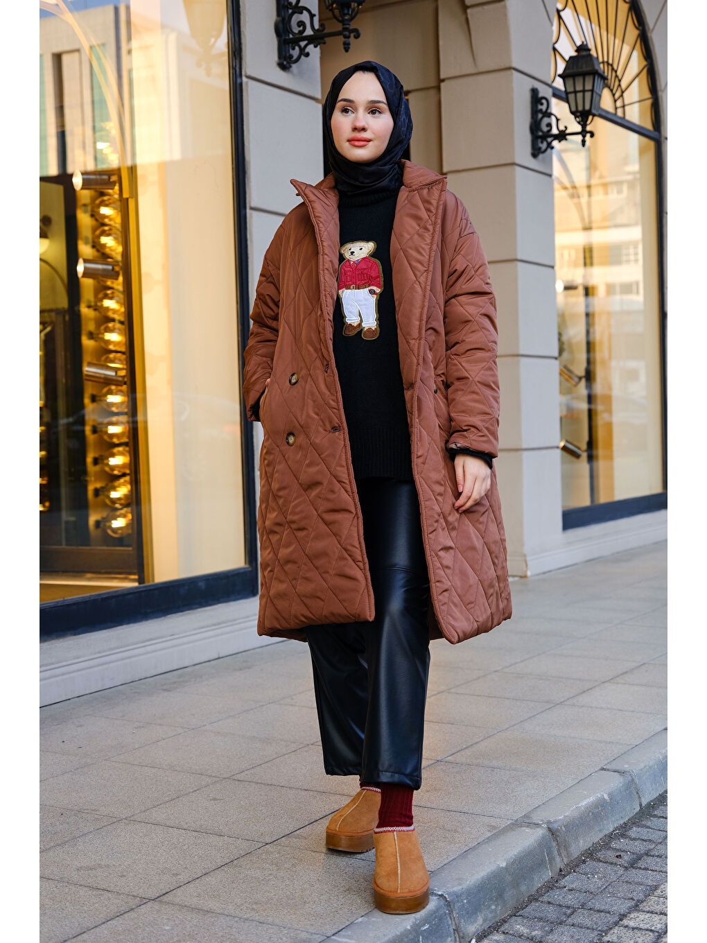 Bel Bağlamalı Midi Boy Mont Kahverengi-4