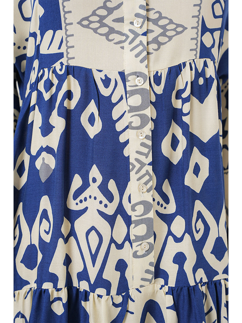 Mavi 2423 Otantik Desenli Tesettür Elbise - İndigo 1-3