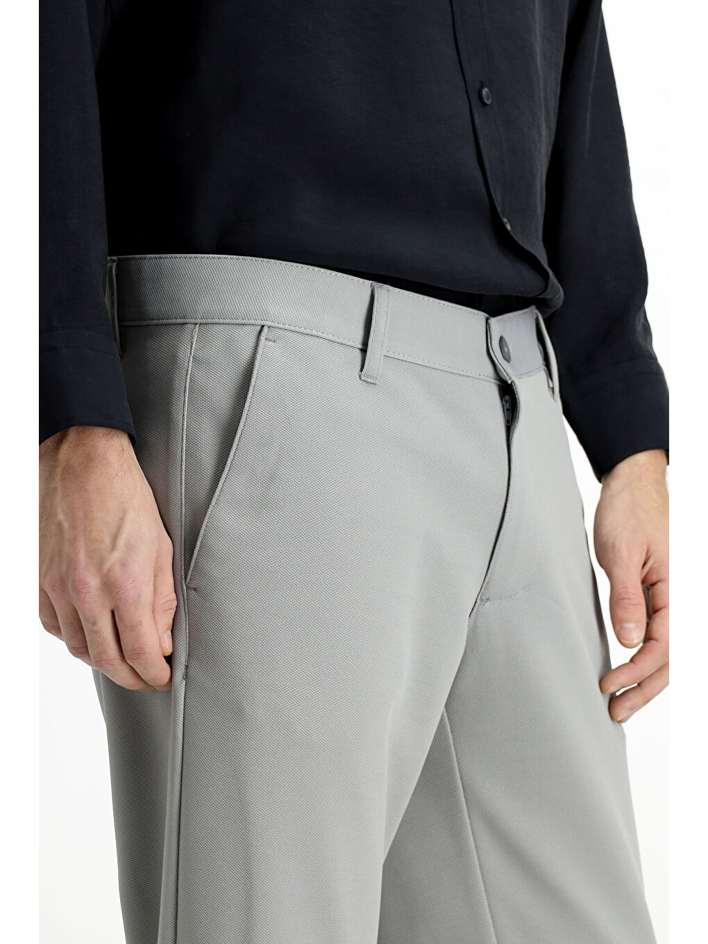 Gri Slim Fit Dar Kesim Kanvas / Chino Pantolon-4