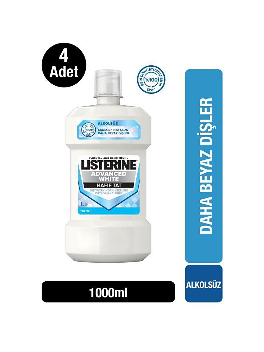 Listerine Renksiz Advanced White Hafif Tat 1000 ml x 4