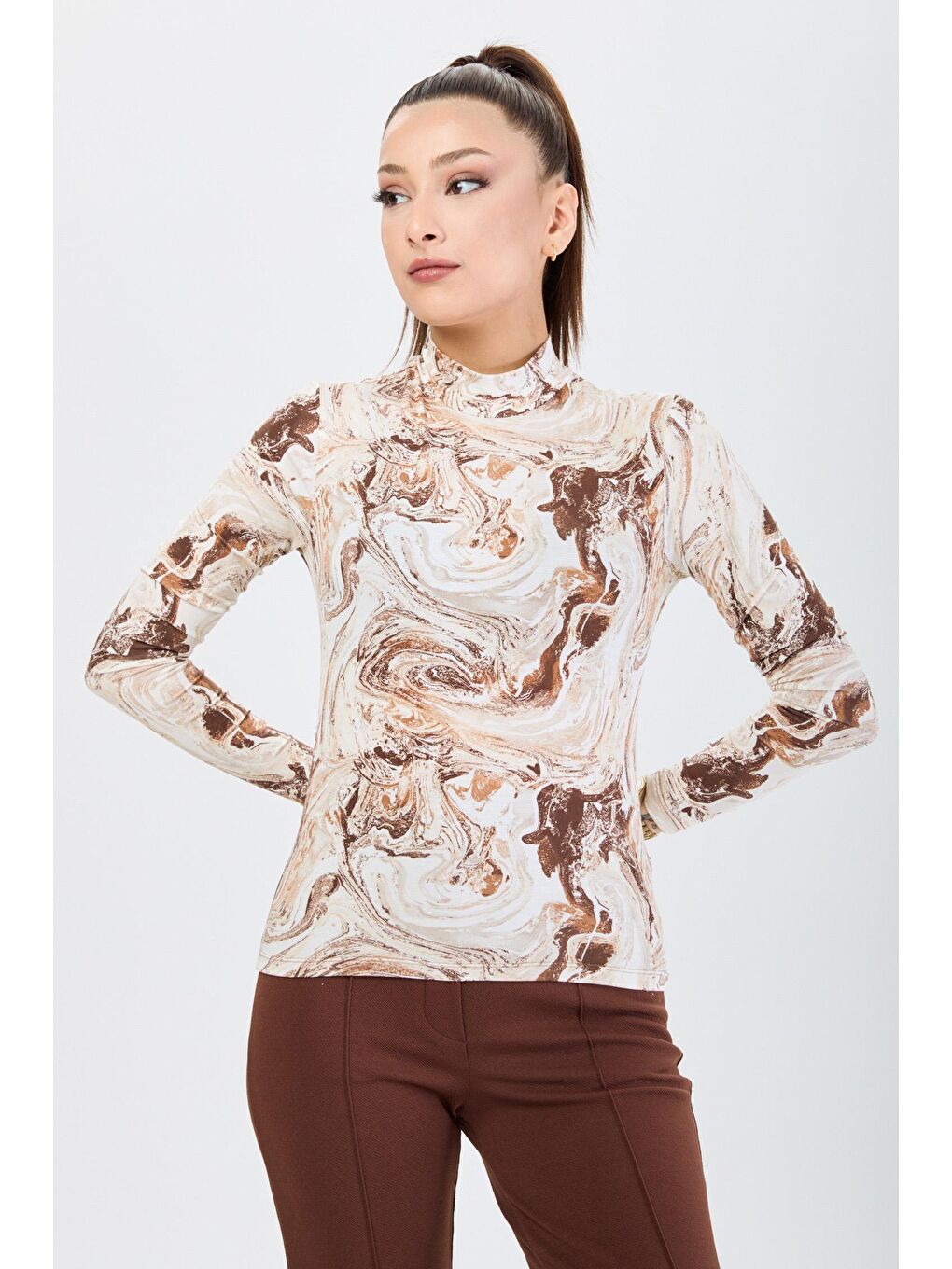 Yarım Balıkçı Yaka Kadın Kahverengi Bady - 24186-2