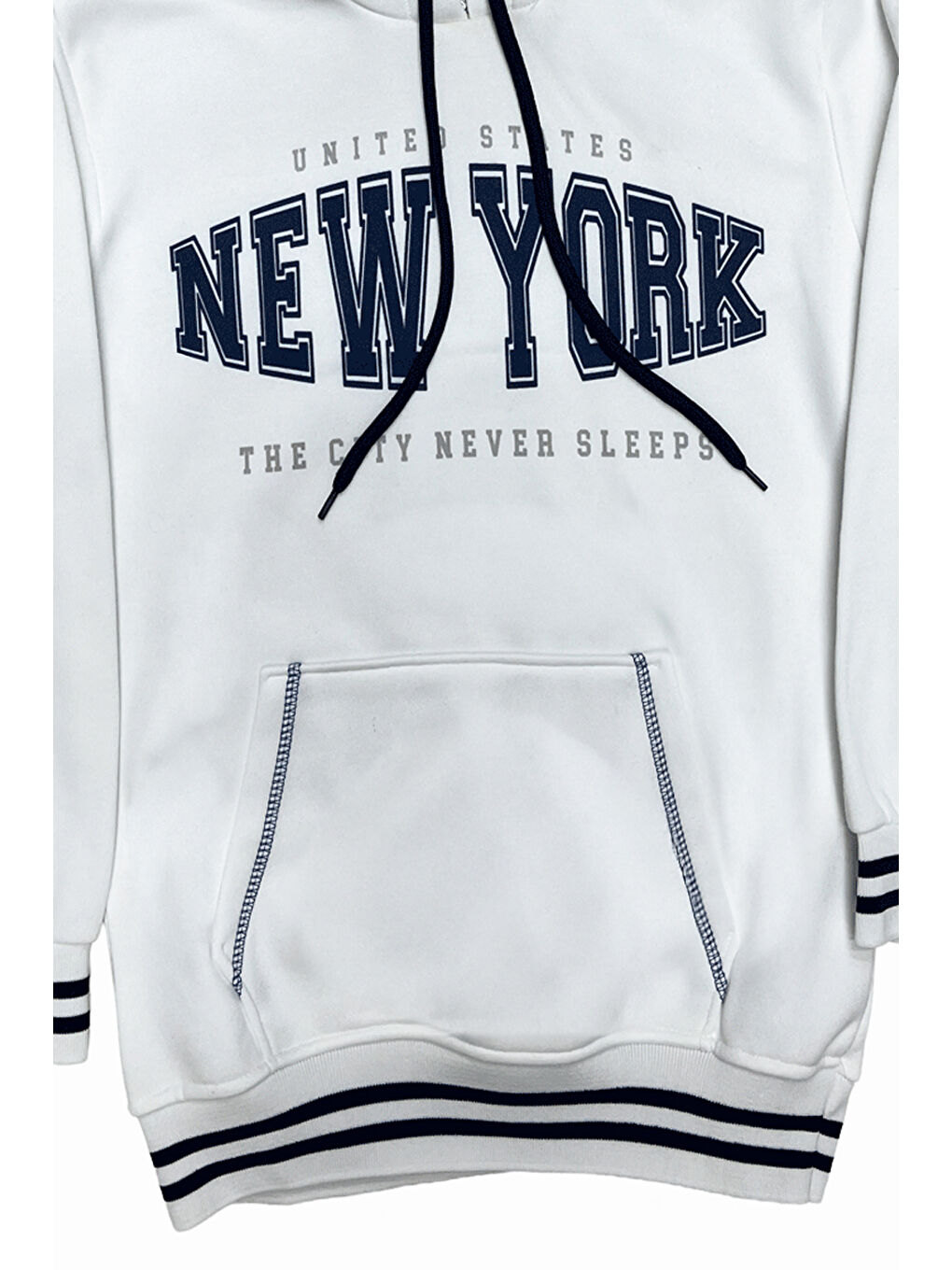 Beyaz Erkek Çocuk 3 İplik Kapüşonlu Kanguru Cepli Baskılı Sweatshirt 12329-1