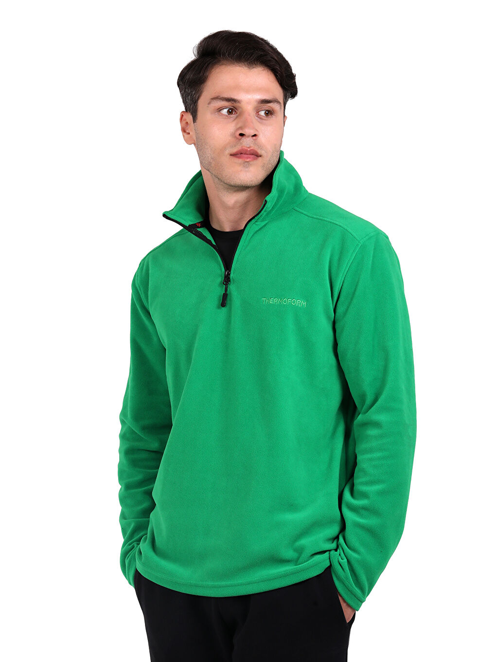 Yeşil Erkek Polar Dik Yaka Sweatshirt-1