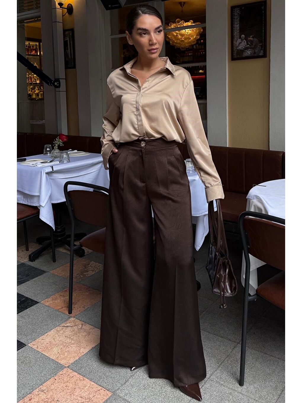Acı Kahverengi Geniş Paça Saten Pantolon Mg2736-2