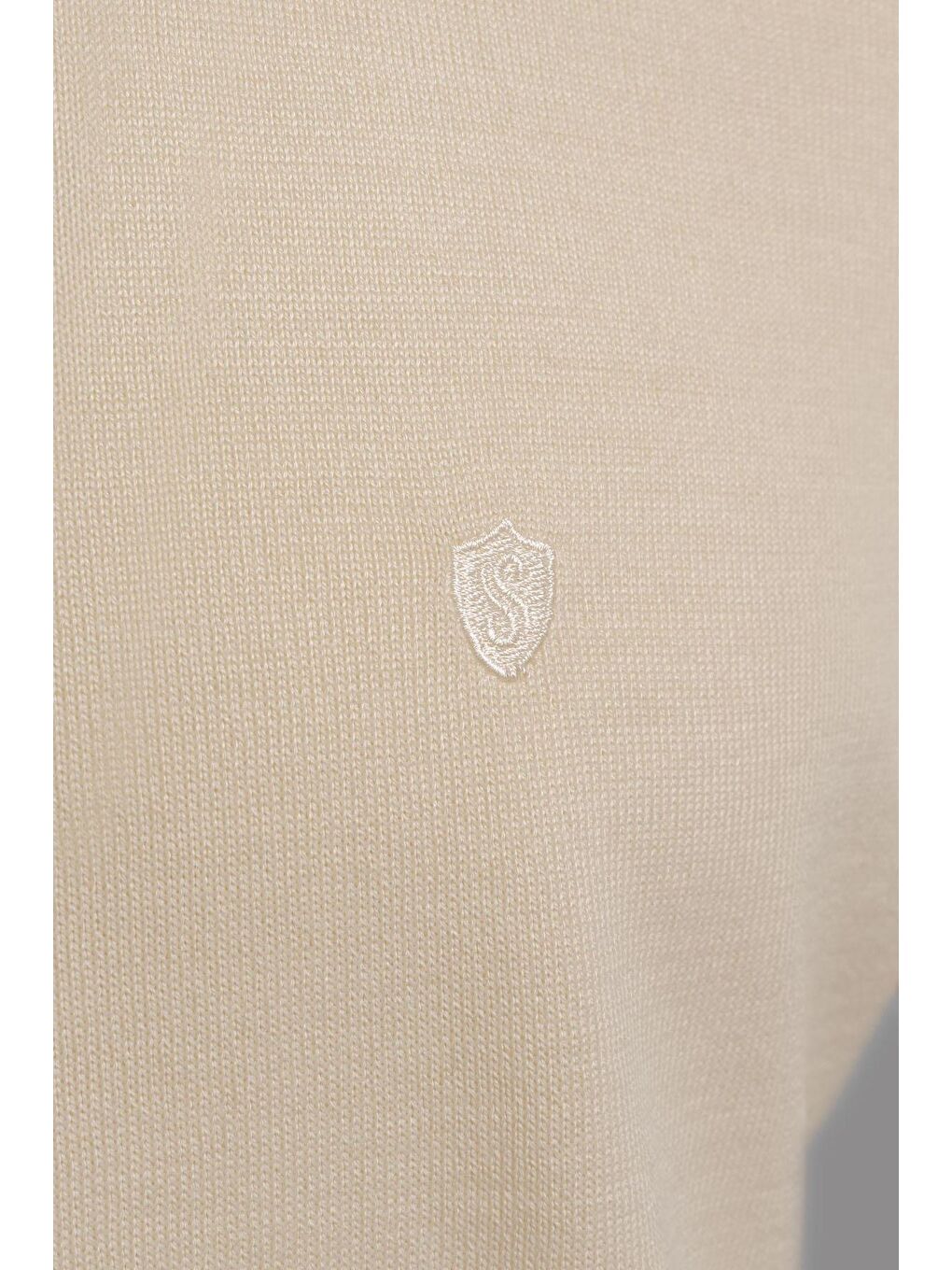 Erkek Ekru Regular Fit Bisiklet Yaka Yün Karışımlı Kazak-3