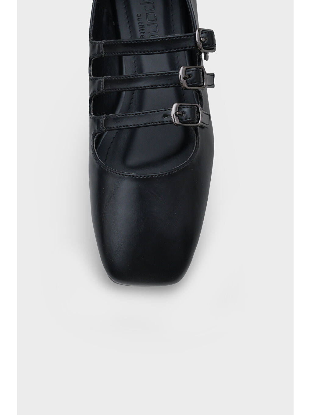 Siyah Marcelle Küt Burunlu Üç Tokalı Bantlı Kadın Babet-3