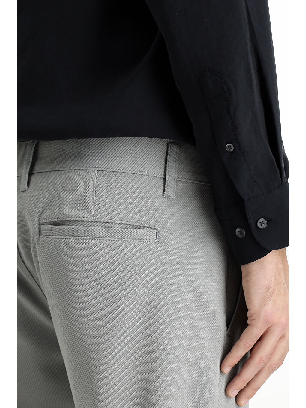 Gri Slim Fit Dar Kesim Kanvas / Chino Pantolon-5