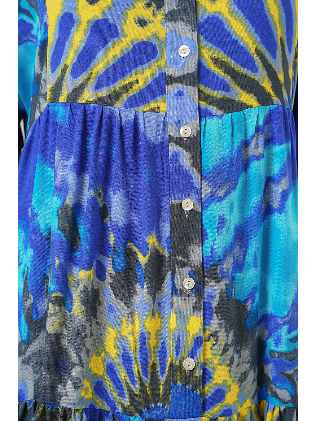 Mavi 2423 Otantik Desenli Tesettür Elbise - N. Saks-4