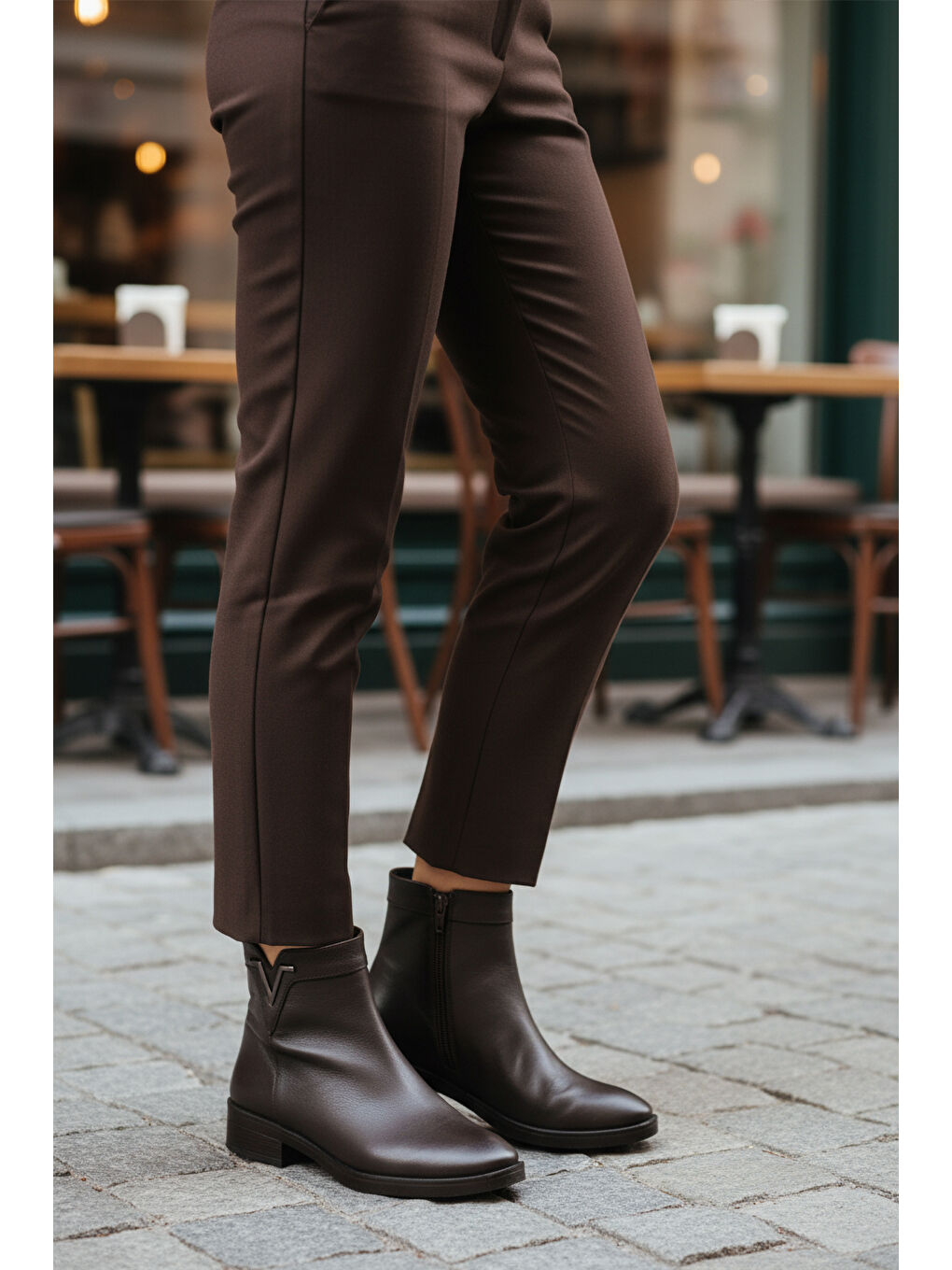 Kahverengi Kahve Hakiki Deri İçi Polarlı Kaymaz Kadın Bot 21893-1 Z-2