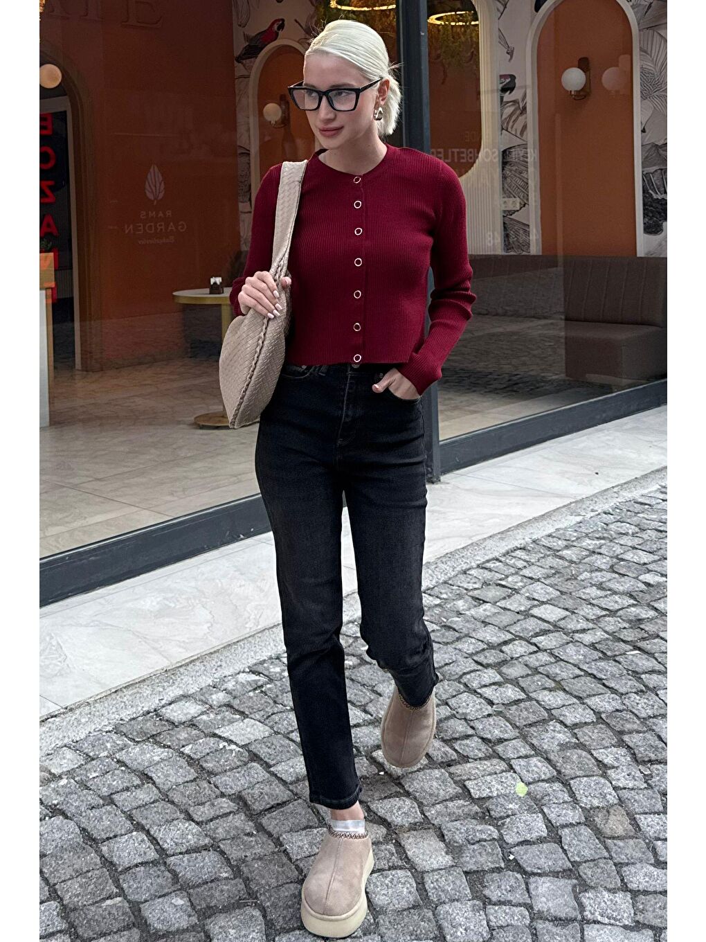 Bordo Çıt Kapamalı Triko Kadın Hırka Mg2579-1