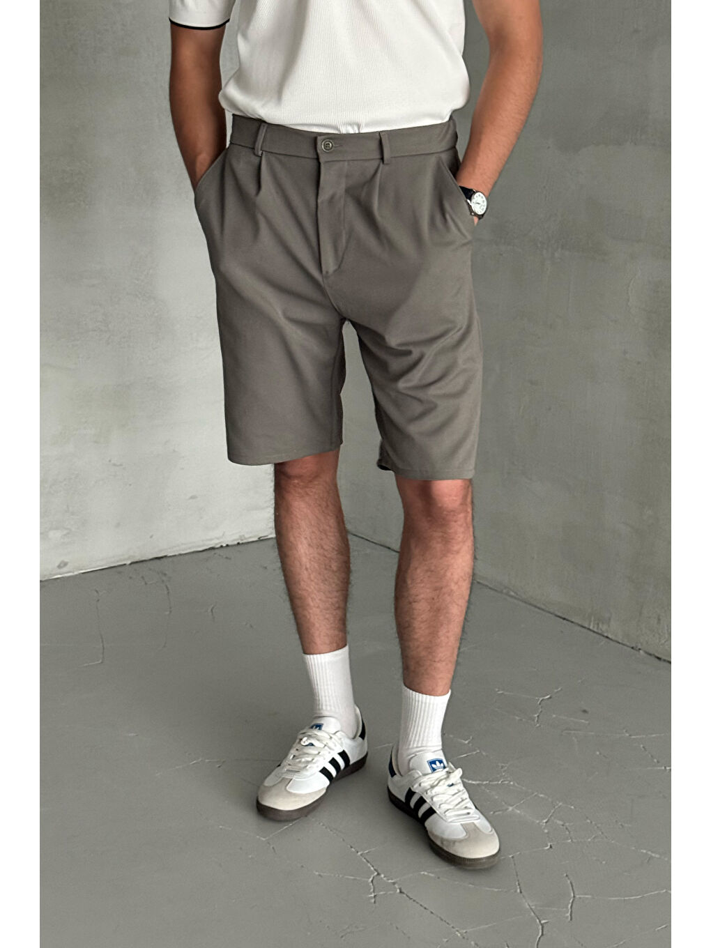 Haki Erkek Pileli Baggy Şort