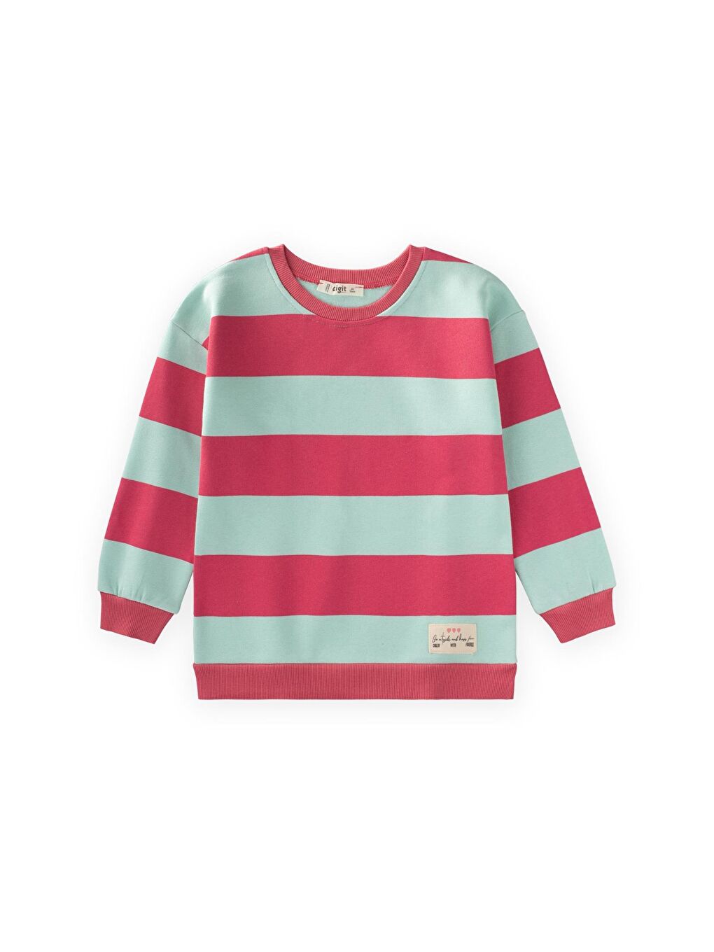 Yeşil Sweatshirt 4-12 Yaş Mint Mercan Cizgili