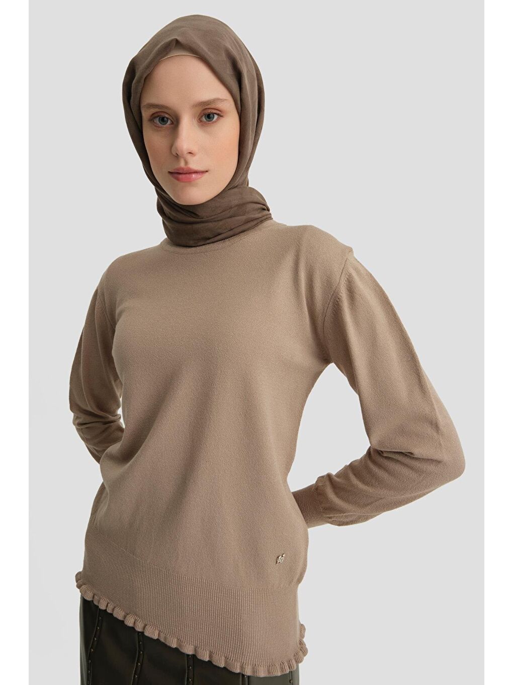 Bej Fırfır Detaylı Kazak 25Kd7007 Vizon-1