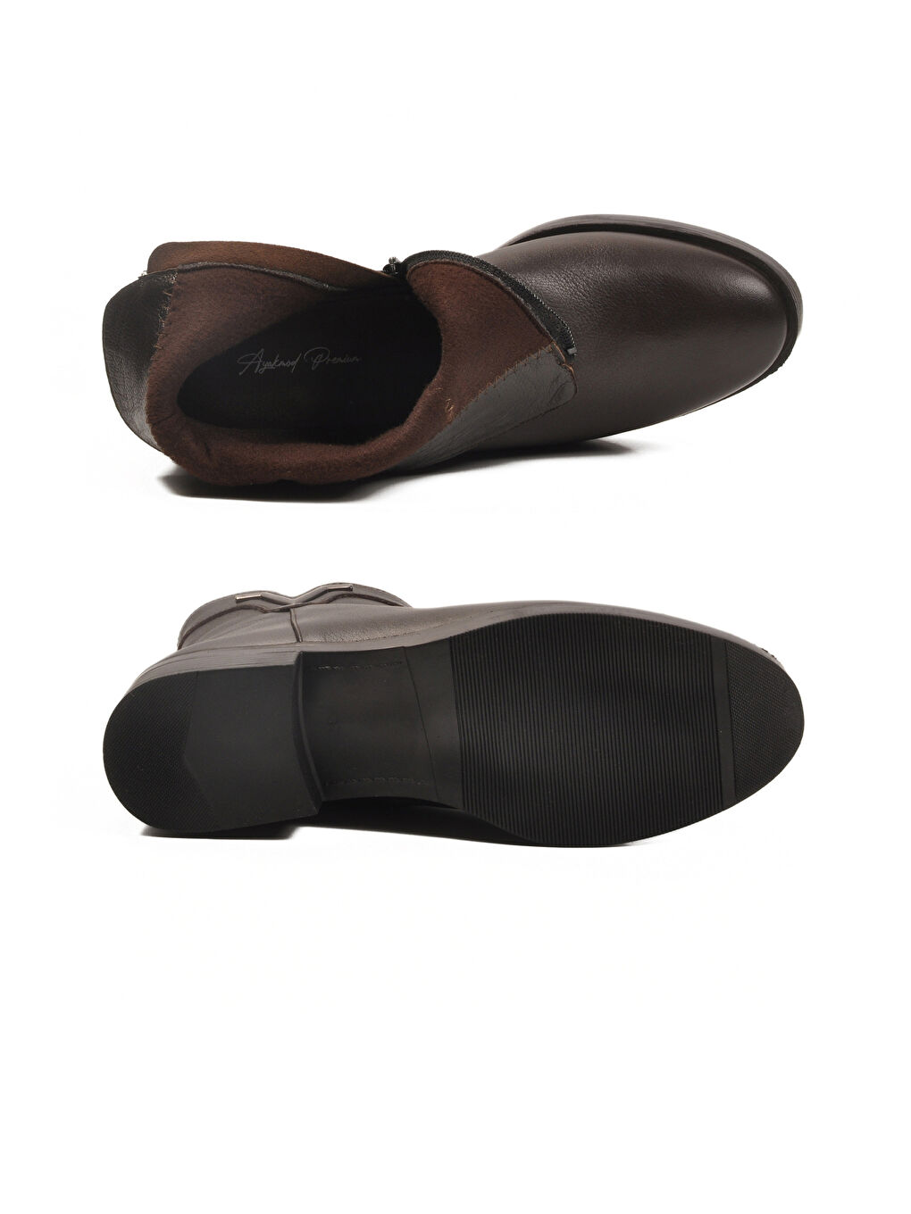 Kahverengi Kahve Hakiki Deri İçi Polarlı Kaymaz Kadın Bot 21893-1 Z-4