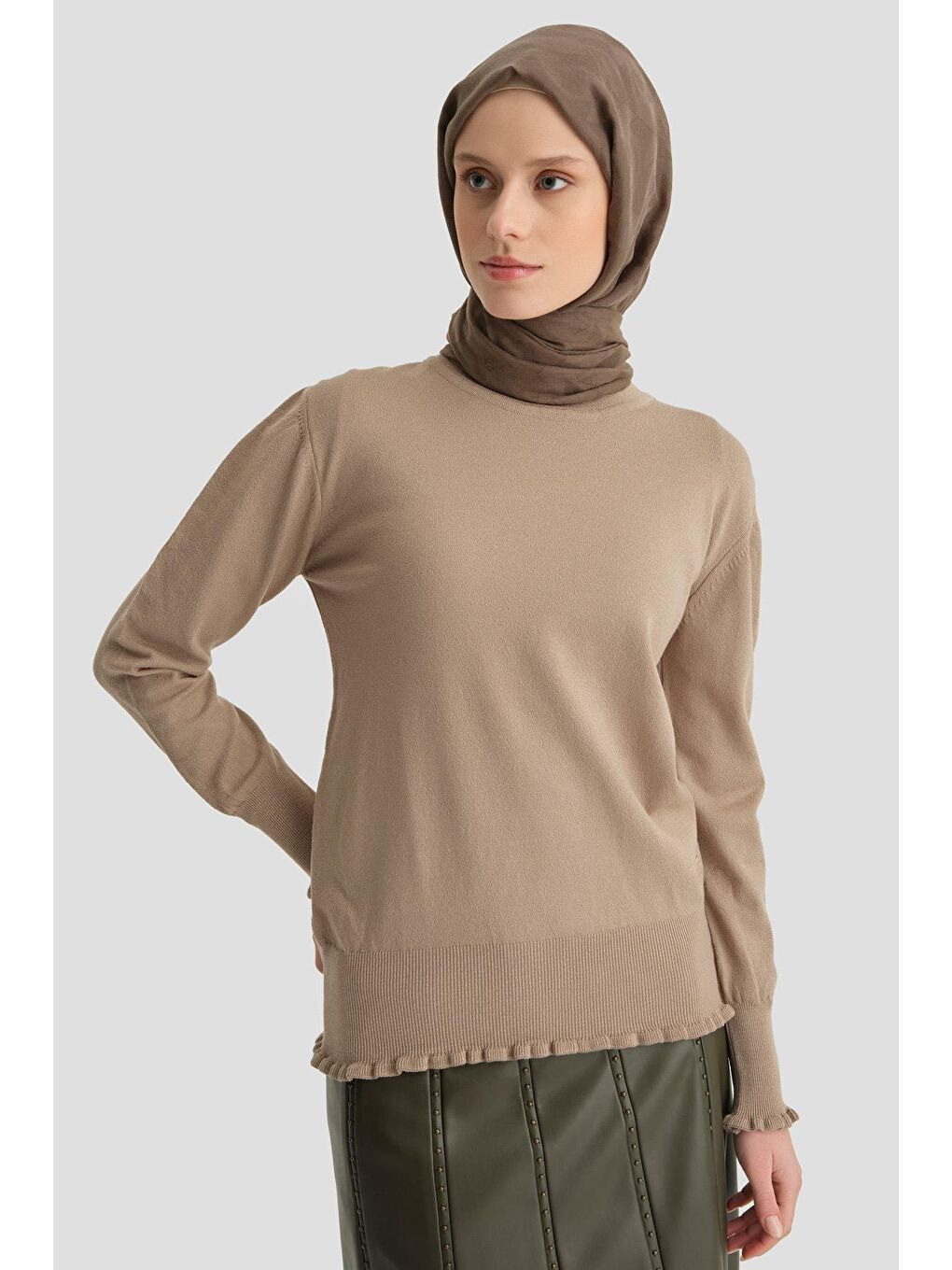 Bej Fırfır Detaylı Kazak 25Kd7007 Vizon-2