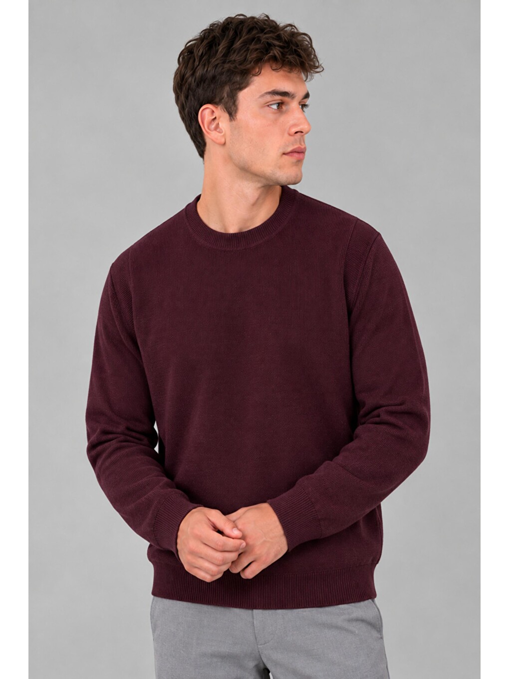Bordo Kare Desen Desen Sıfır Yaka Kışlık Kazak Dp 1069_10059-1