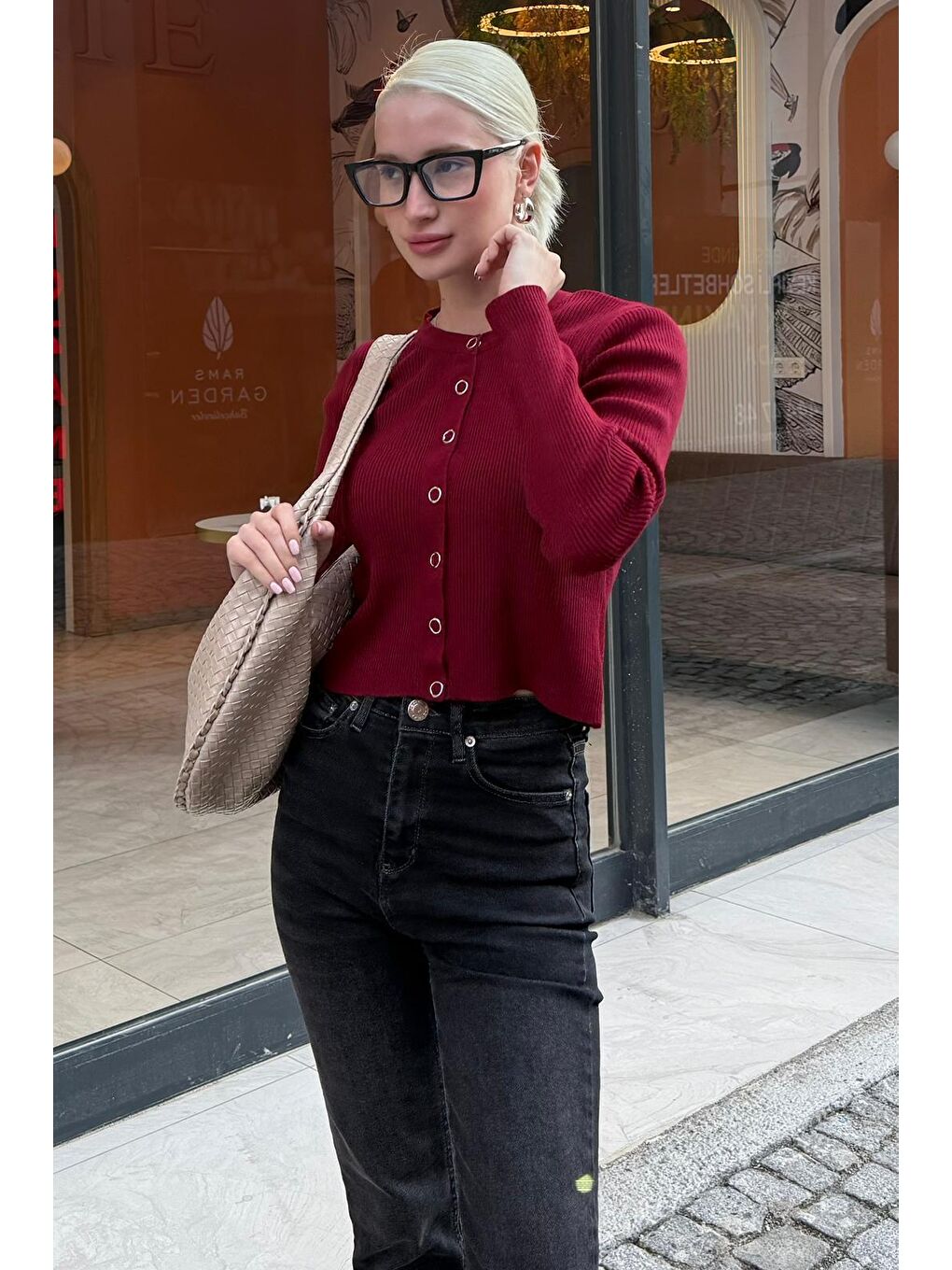 Bordo Çıt Kapamalı Triko Kadın Hırka Mg2579-3