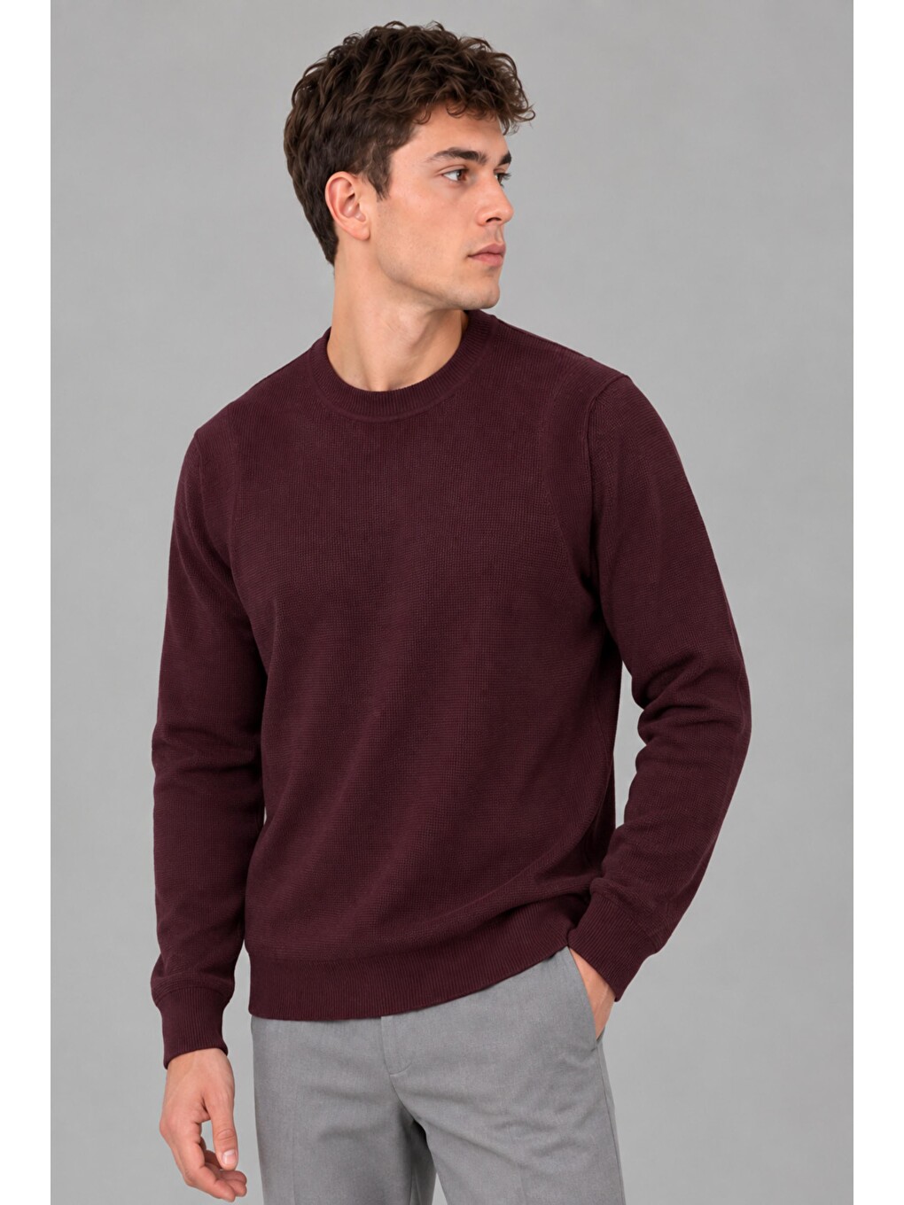 Bordo Kare Desen Desen Sıfır Yaka Kışlık Kazak Dp 1069_10059-2
