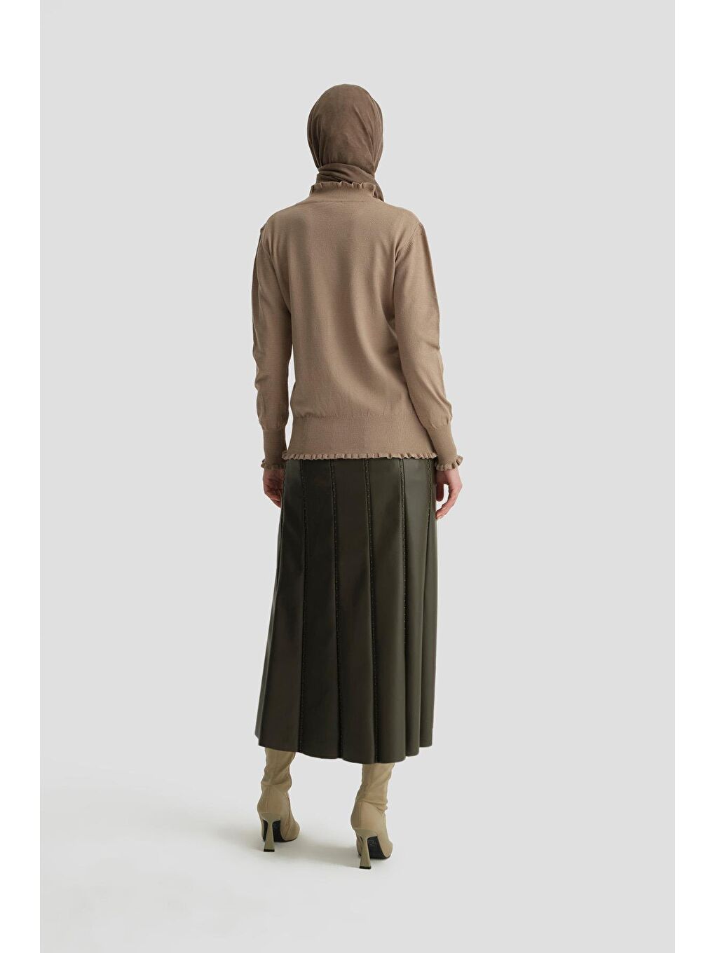 Bej Fırfır Detaylı Kazak 25Kd7007 Vizon-3