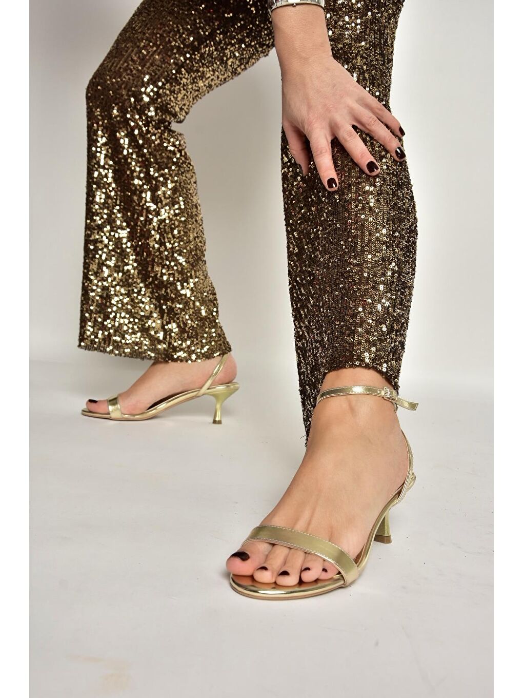 Sarı Altın Kadın Topuklu Ayakkabı Y820071109-4