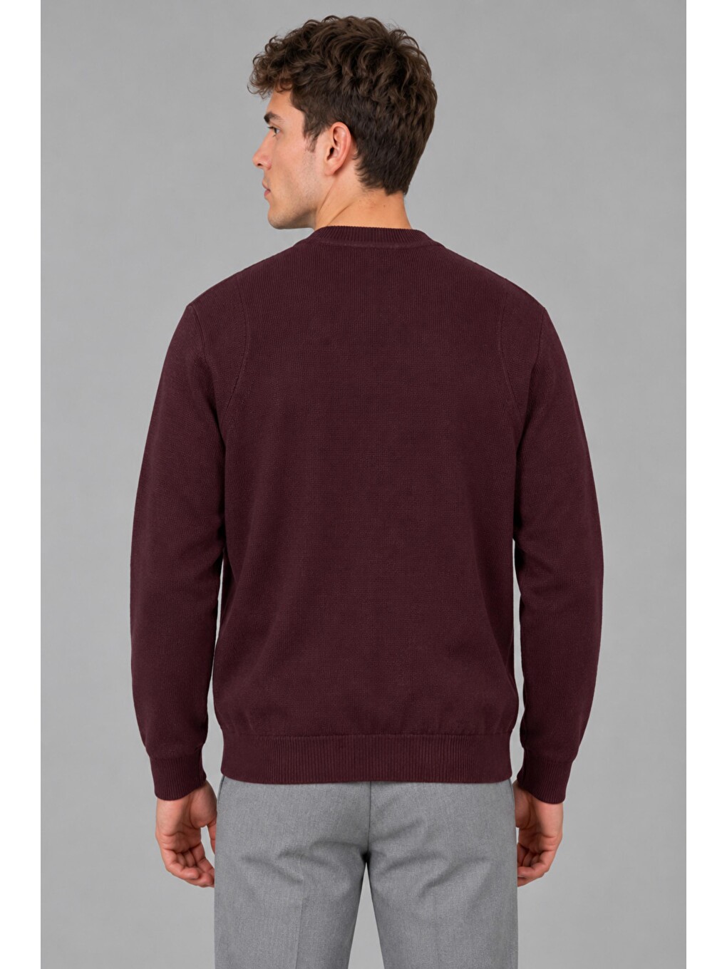 Bordo Kare Desen Desen Sıfır Yaka Kışlık Kazak Dp 1069_10059-4