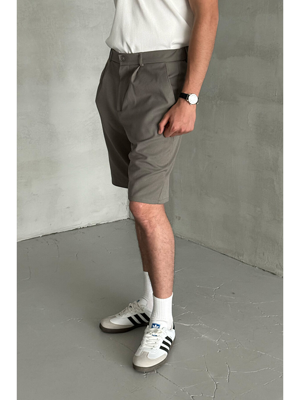 Haki Erkek Pileli Baggy Şort-1