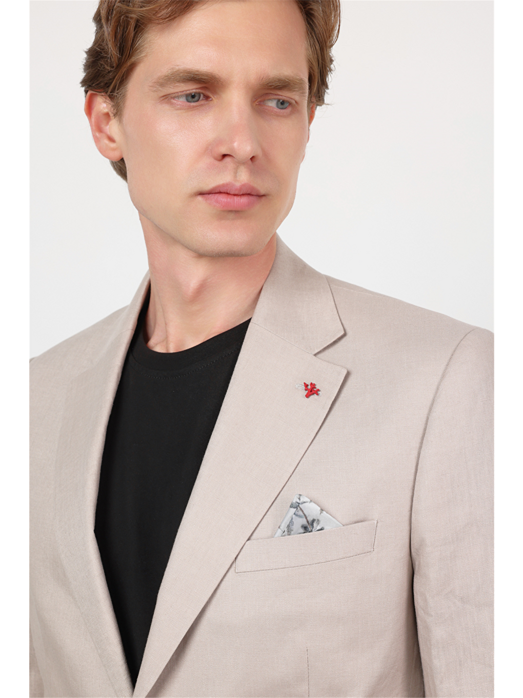 Bej Düz Desen Keten Mono Yaka 6 Drop Slim Fit %100 Keten Takım Elbise 1001260164-1