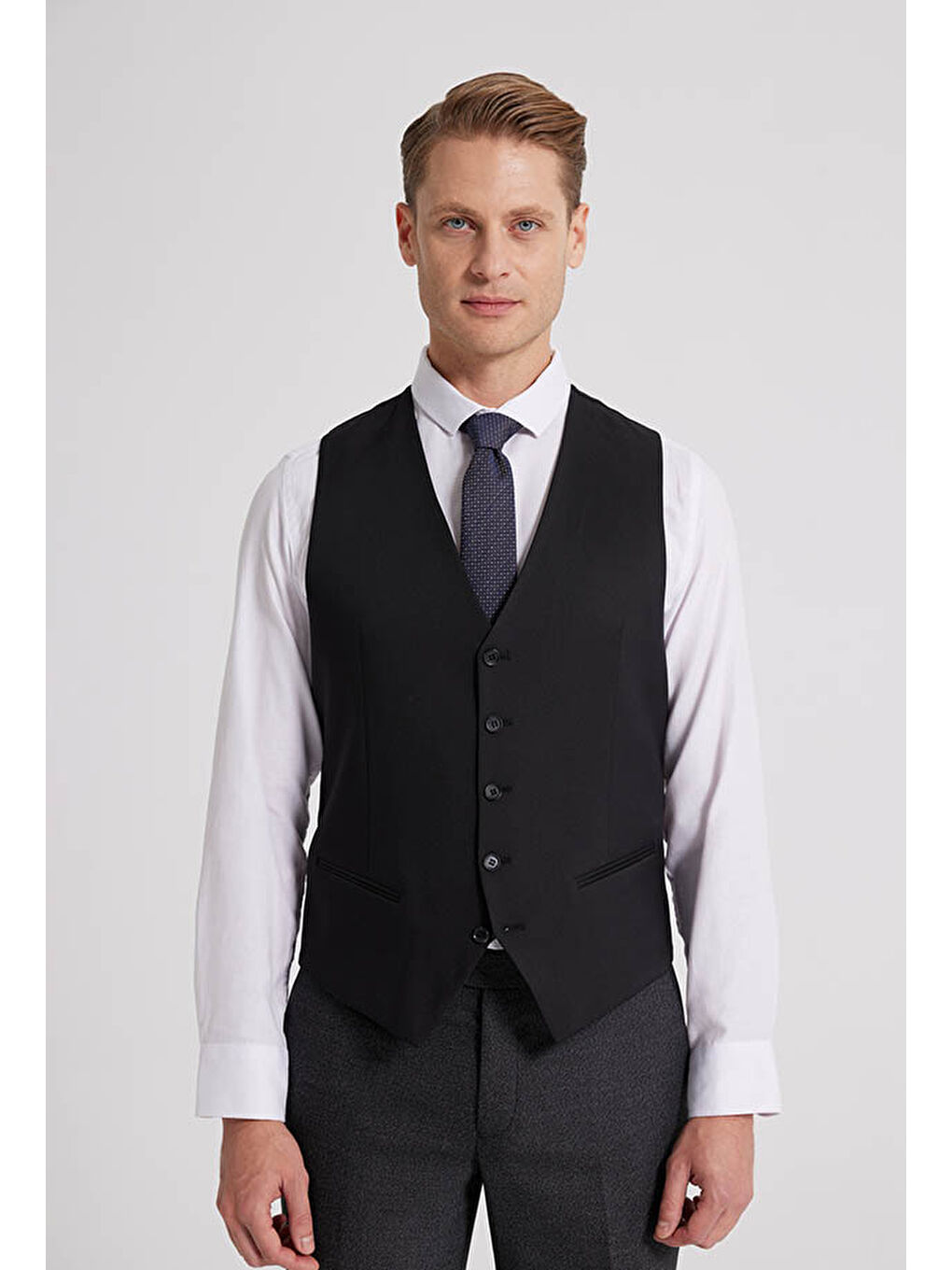 Slim Fit Antrasit Armürlü Mono Yaka Tek Yırtmaçlı Astarlı Takim Elbise Kombinli-2