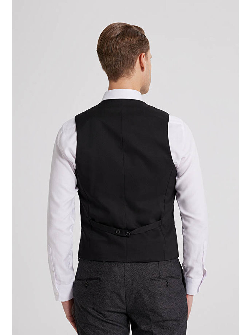 Slim Fit Antrasit Armürlü Mono Yaka Tek Yırtmaçlı Astarlı Takim Elbise Kombinli-3