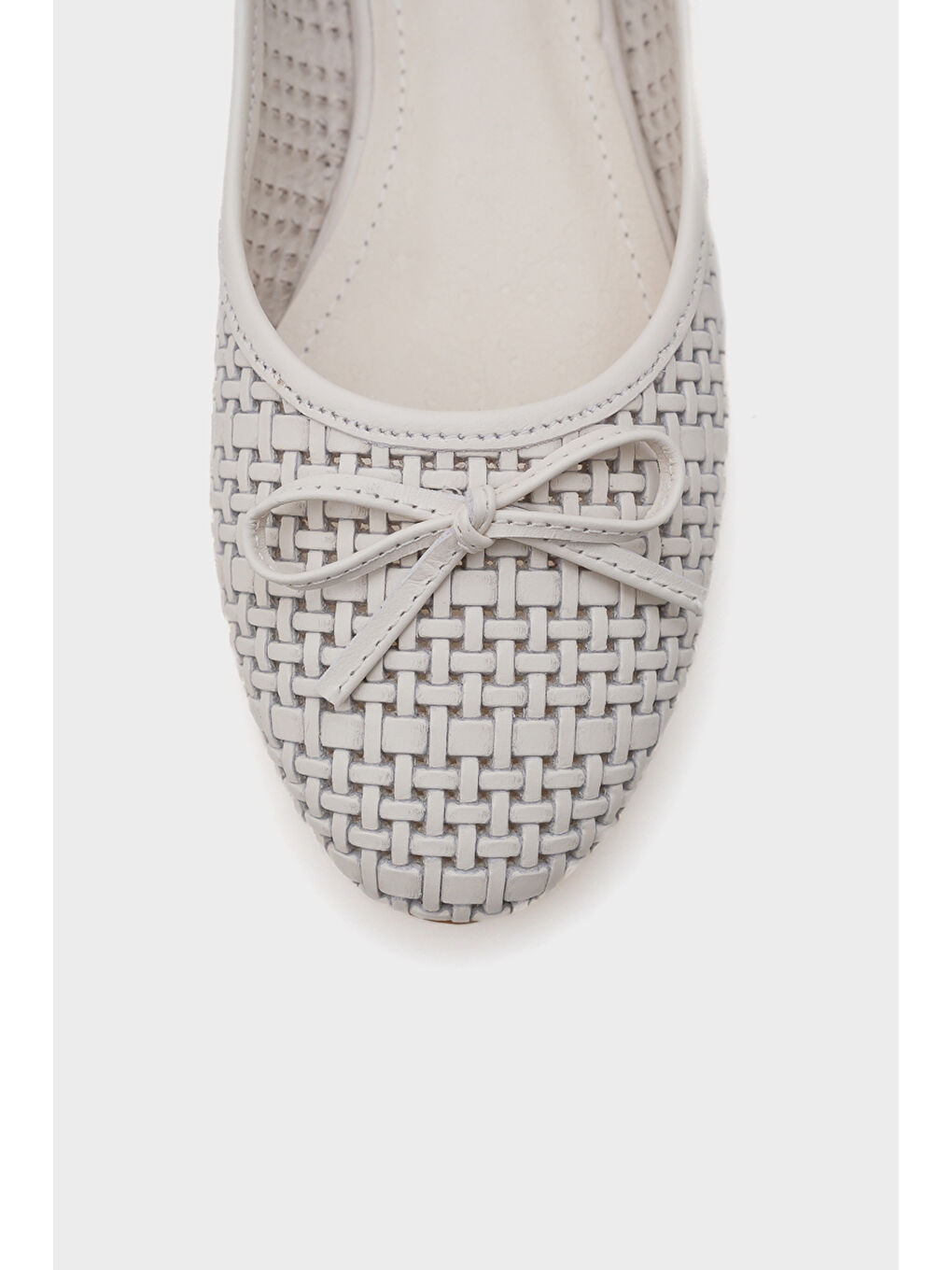 Beyaz Ava Hakiki Deri Hasır Baskılı Kadın Babet-2