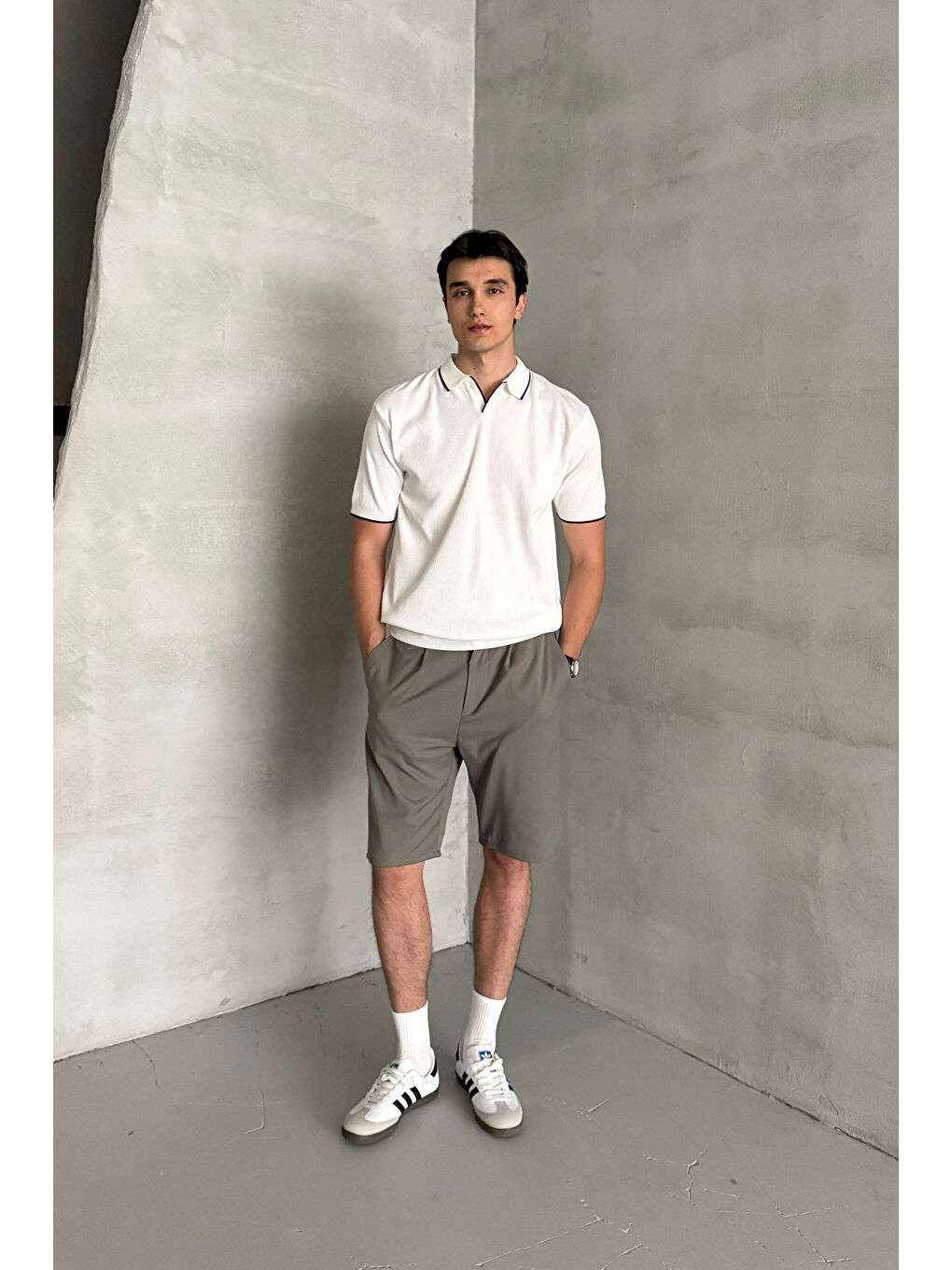 Haki Erkek Pileli Baggy Şort-3