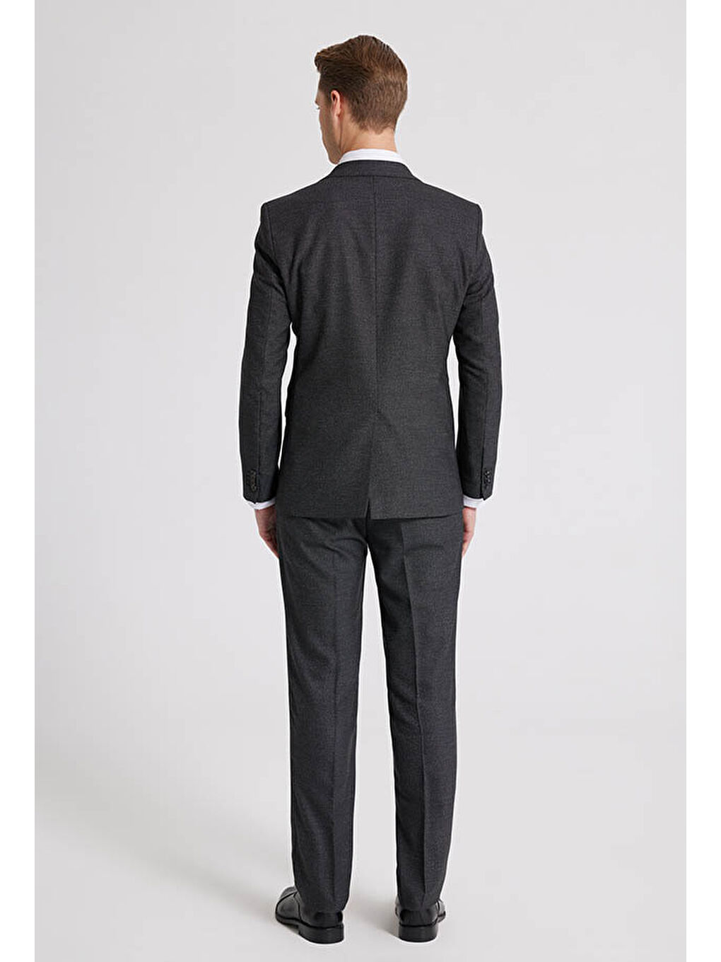 Slim Fit Antrasit Armürlü Mono Yaka Tek Yırtmaçlı Astarlı Takim Elbise Kombinli-5