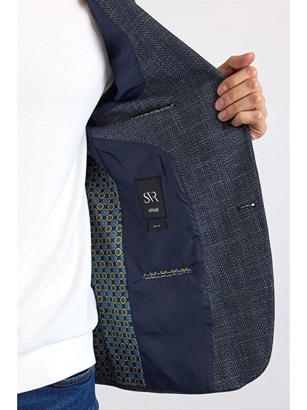Lacivert Slim Mono Yaka Düz Pike Torba Cep Yıkamalı 6 Drop Klasik Ceket-4