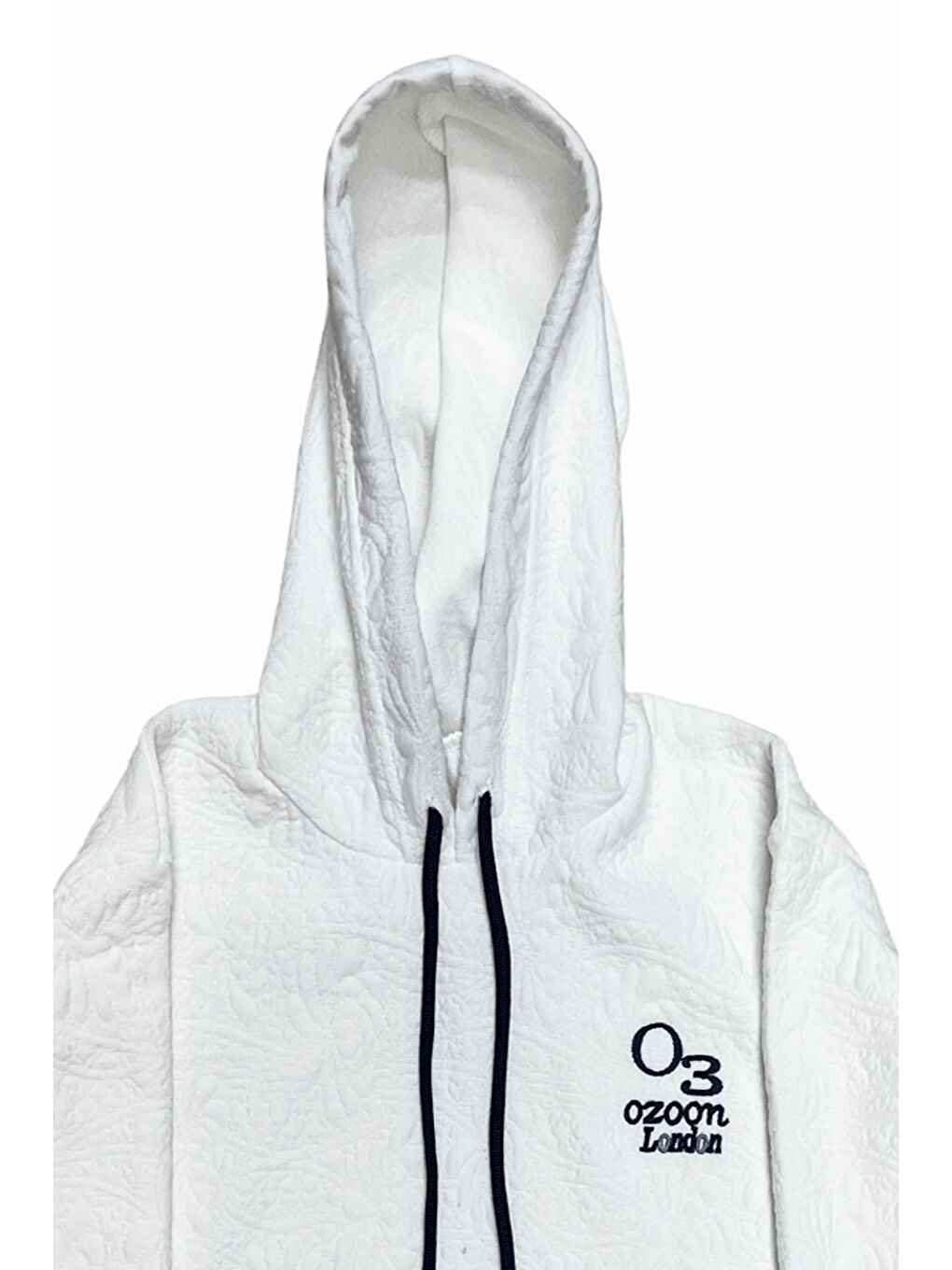 Beyaz Erkek Çocuk 3 İplik Desenli Kapüşonlu Kanguru Cepli Sweatshirt 12332-2