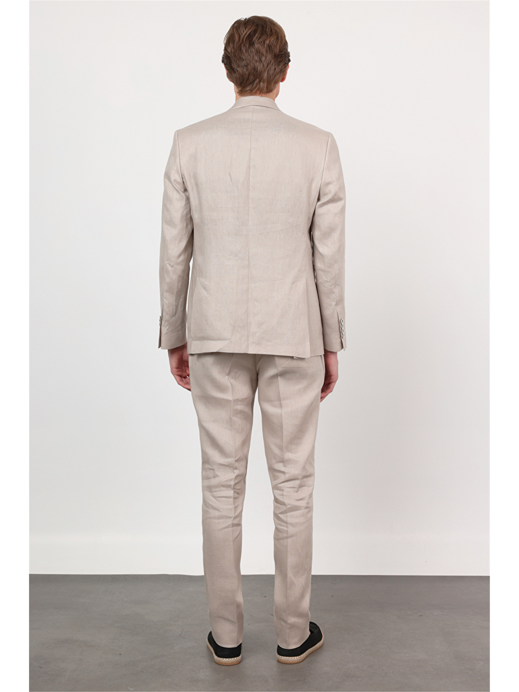 Bej Düz Desen Keten Mono Yaka 6 Drop Slim Fit %100 Keten Takım Elbise 1001260164-2