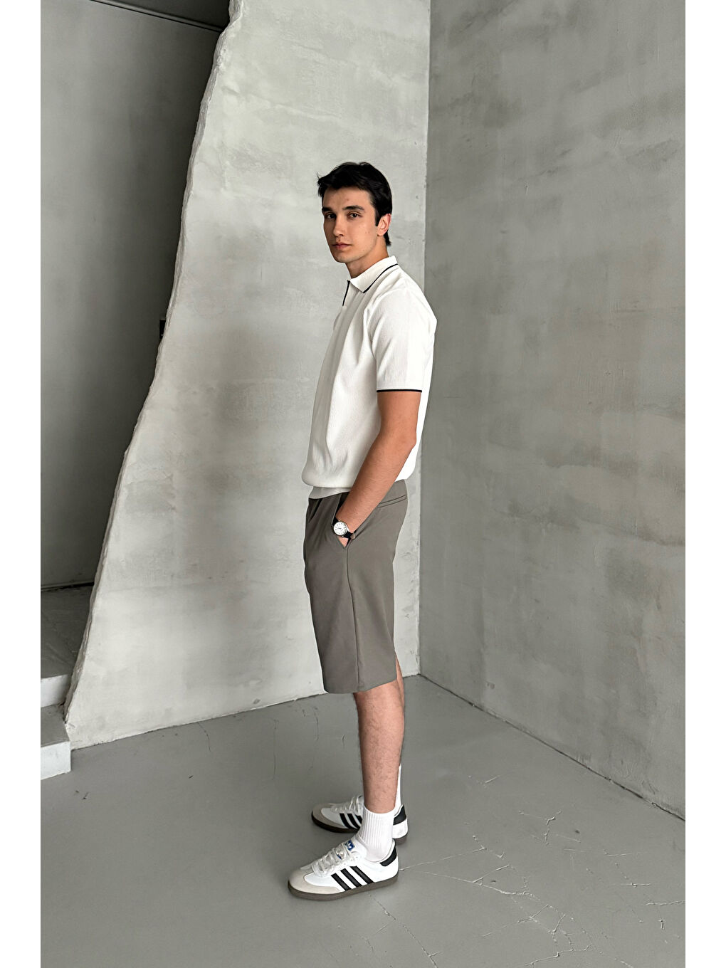 Haki Erkek Pileli Baggy Şort-4