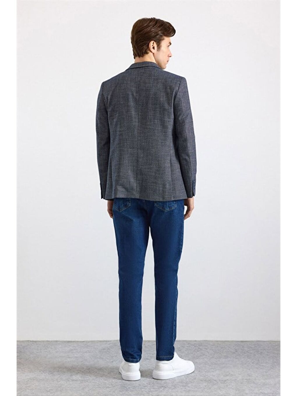 Lacivert Slim Mono Yaka Düz Pike Torba Cep Yıkamalı 6 Drop Klasik Ceket-5