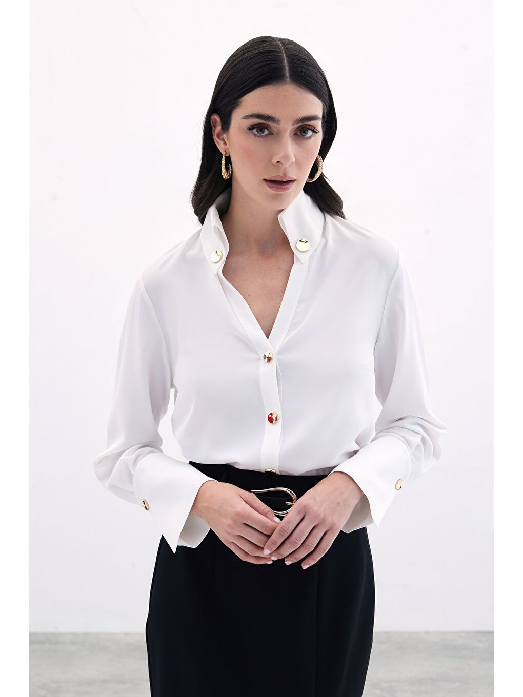 Çıt Çıt Detaylı Gömlek - Ekru-3