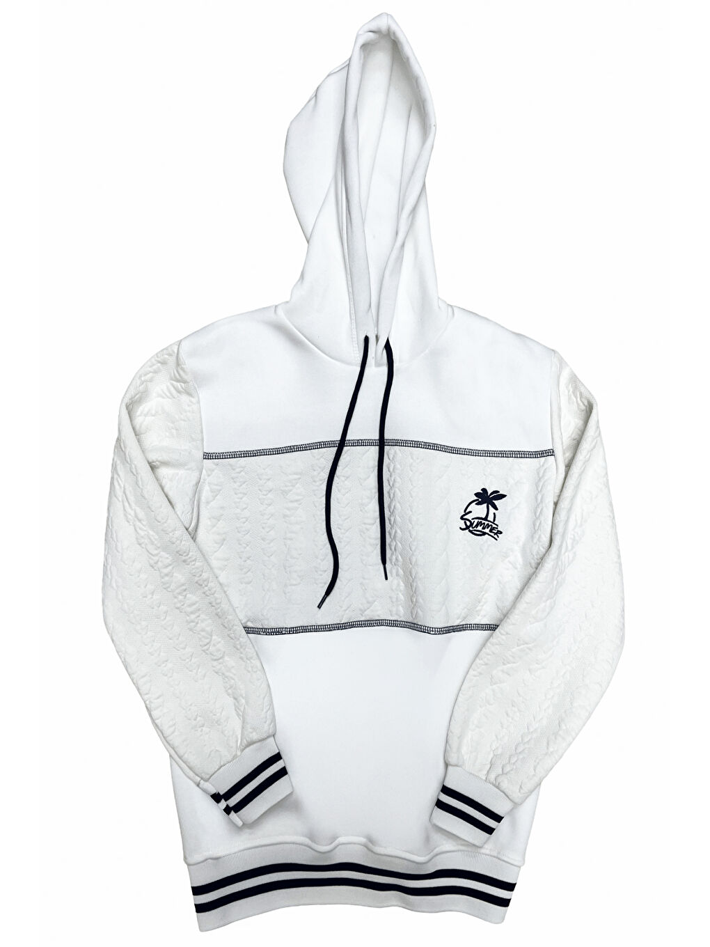 Beyaz Kız Çocuk 3 İplik Kapüşonlu Desen Garni Detaylı Sweatshirt 12333