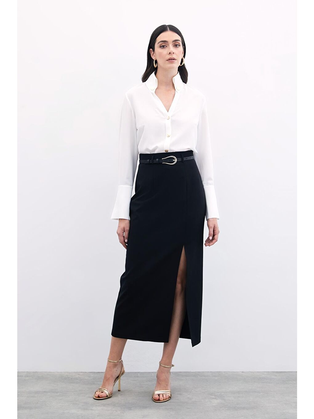 Çıt Çıt Detaylı Gömlek - Ekru-5