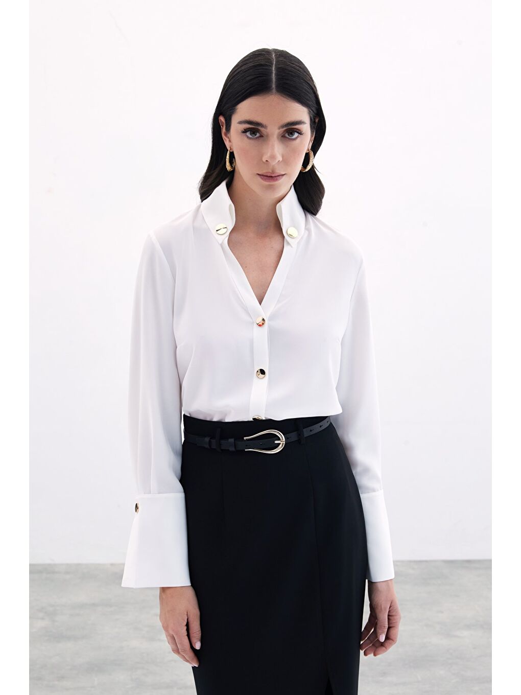 Çıt Çıt Detaylı Gömlek - Ekru-6