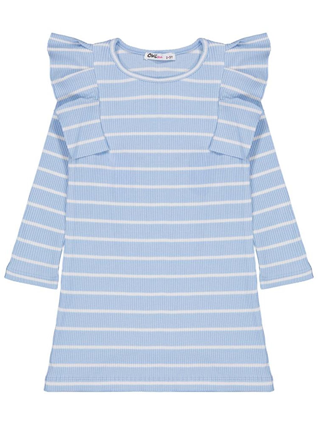 Girls Çizgili 2-5 Yaş Elbise - Mavi 4-5 Yaş-1
