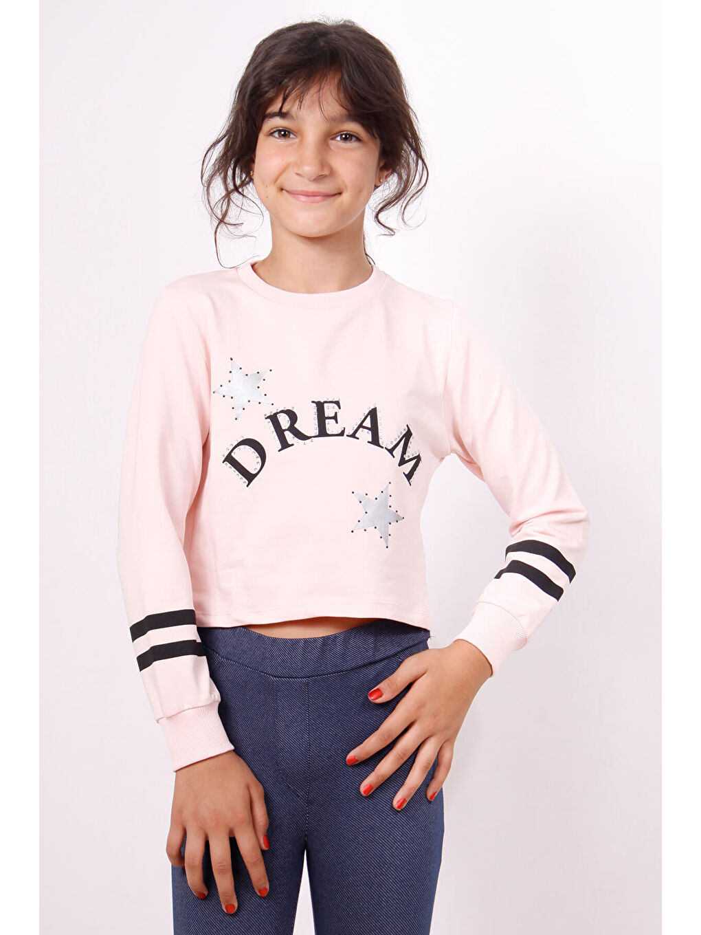 Pembe Kız Çocuk Yıldızlı Dream Baskılı Sweatshirt-4