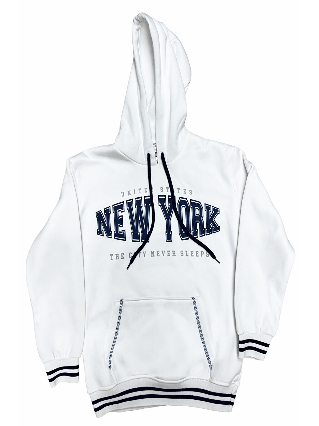 Beyaz Kız Çocuk 3 İplik Kapüşonlu Kanguru Cepli Sweatshirt 12335