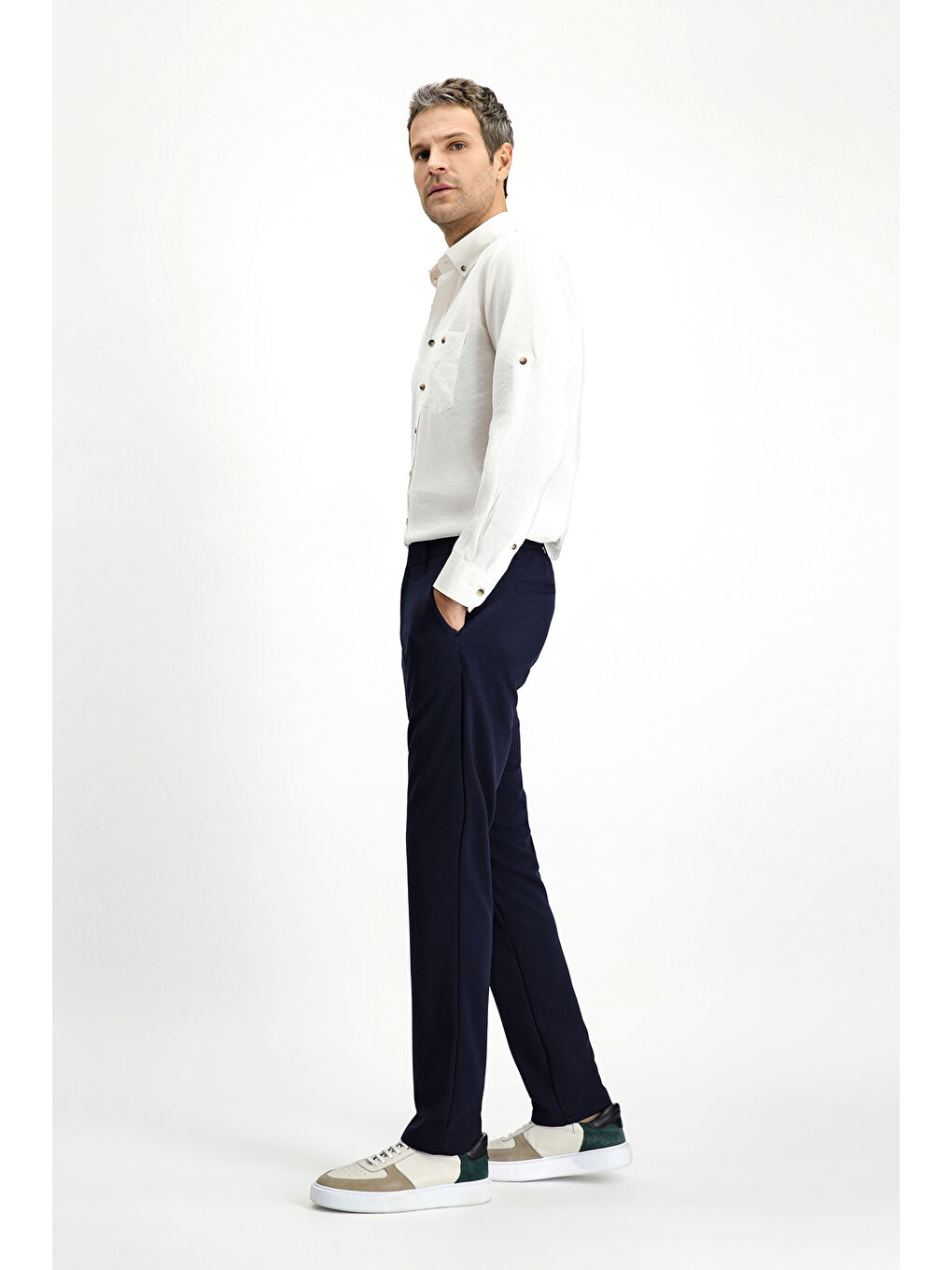 Lacivert Regular Fit Kanvas / Chino Pantolon-1