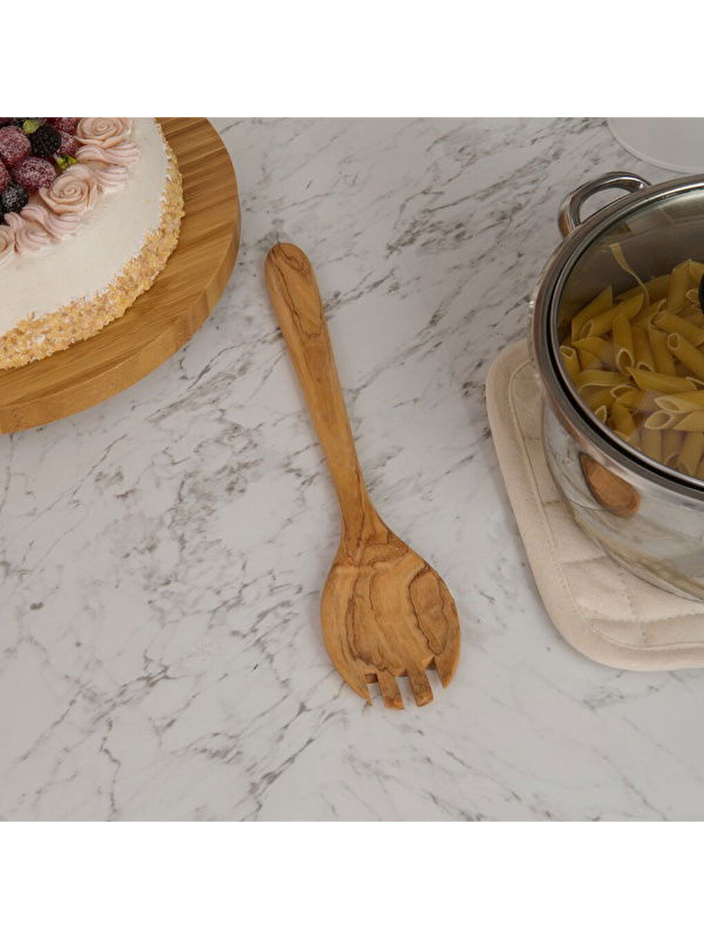 Zeytin Ağacı Servis Kaşığı - Açık Kahverengi - 30 cm