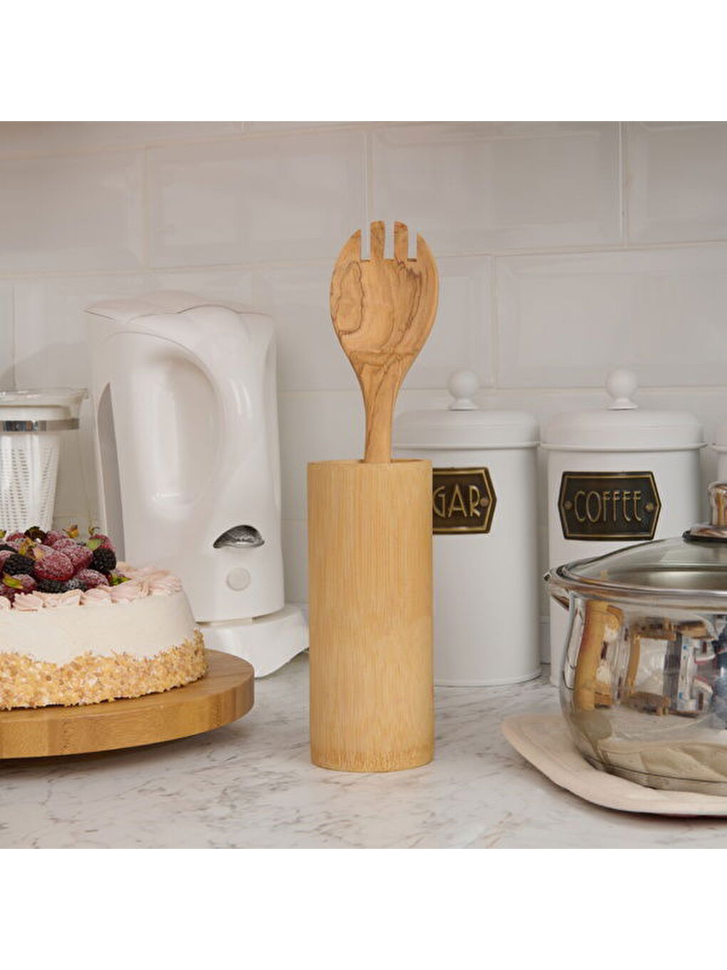 Zeytin Ağacı Servis Kaşığı - Açık Kahverengi - 30 cm-1