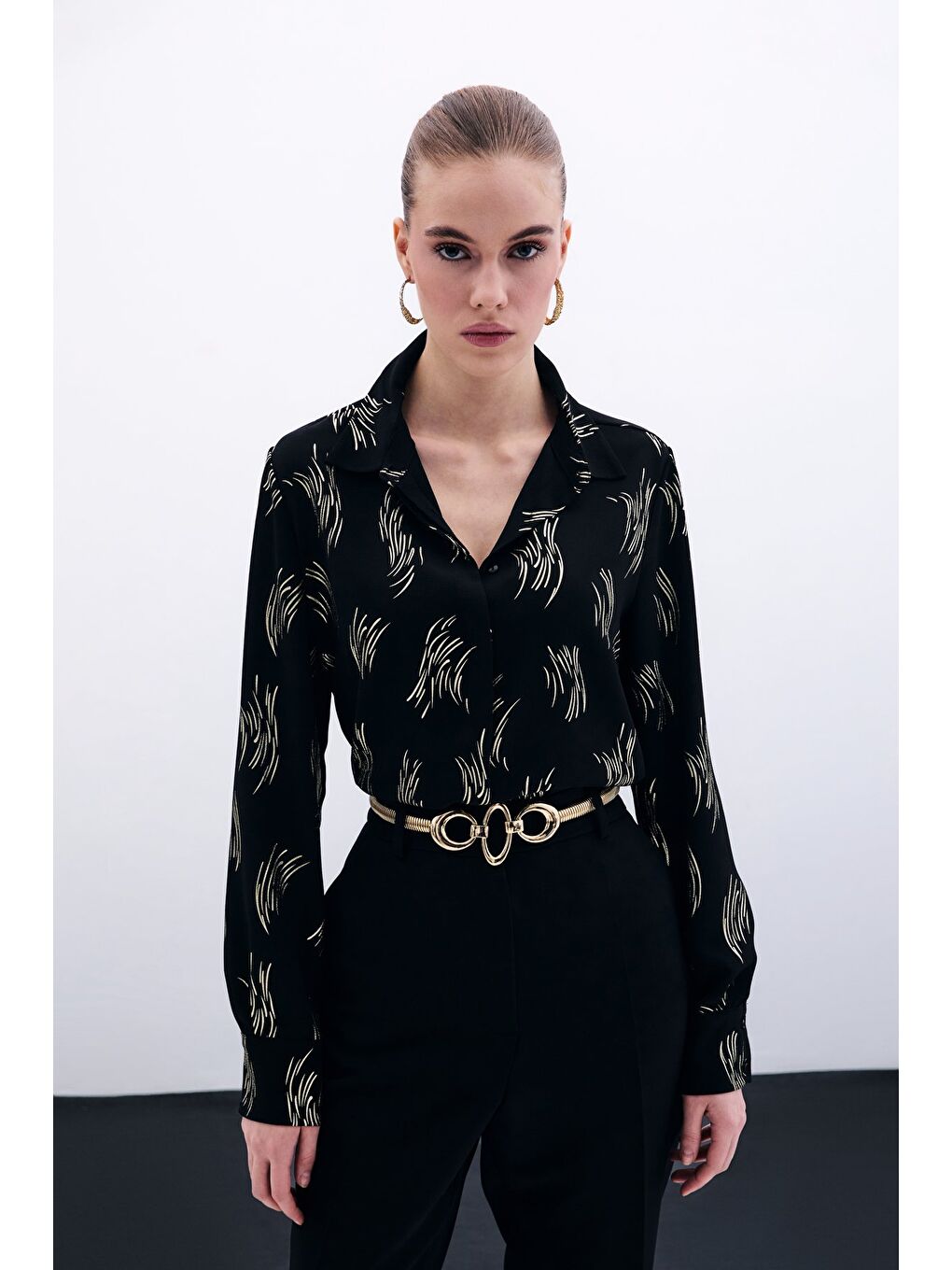 Sarı Baskılı Klasik Gömlek - Gold