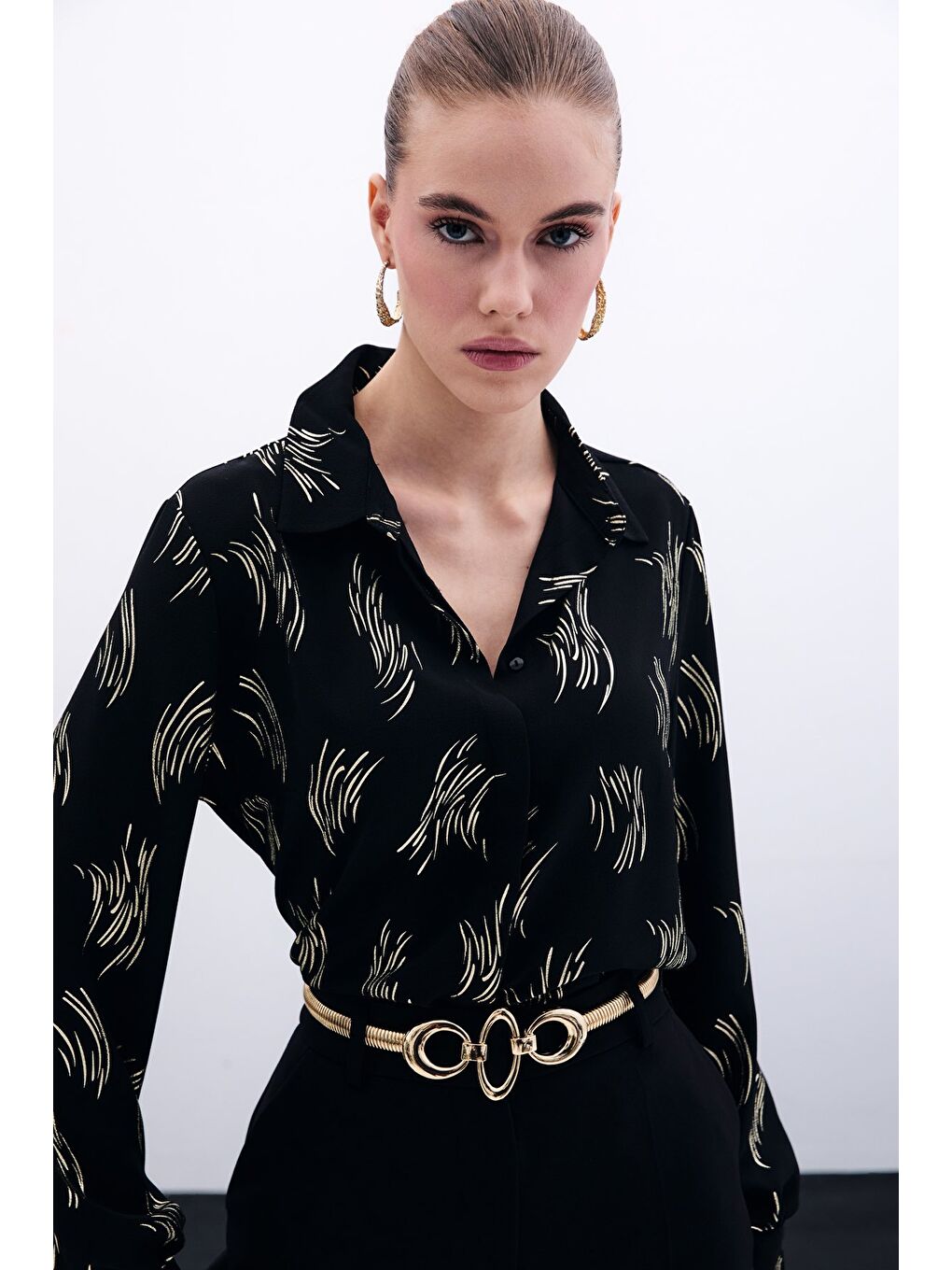 Sarı Baskılı Klasik Gömlek - Gold-1